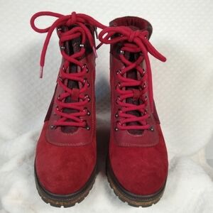 Earth Elements Tessa Premium Suede and Leather Boots Garnet Multitone Sz 8.5 New